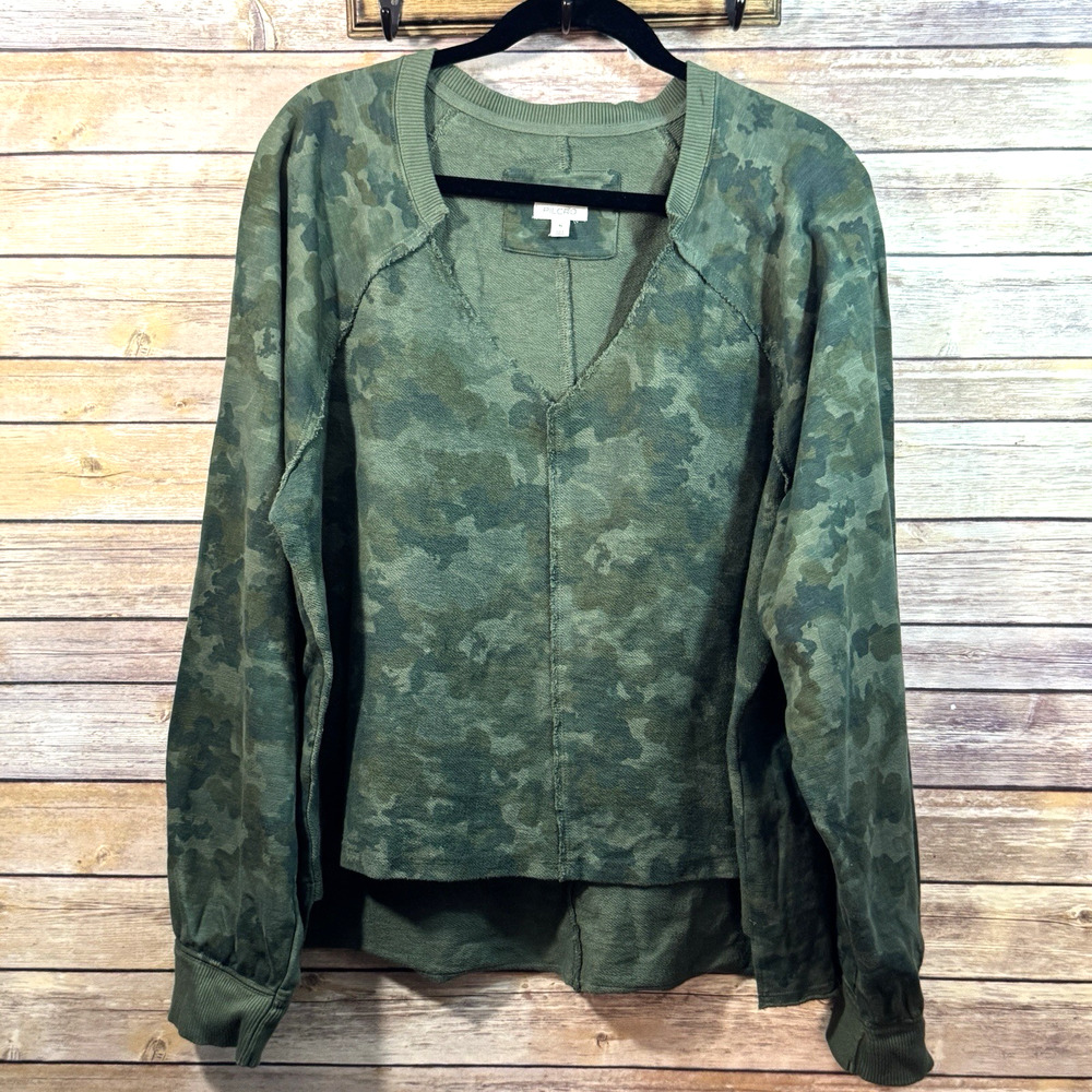 Pilcro Womens Green Camouflage Distressed Oversize Popover Sweatshirt XL